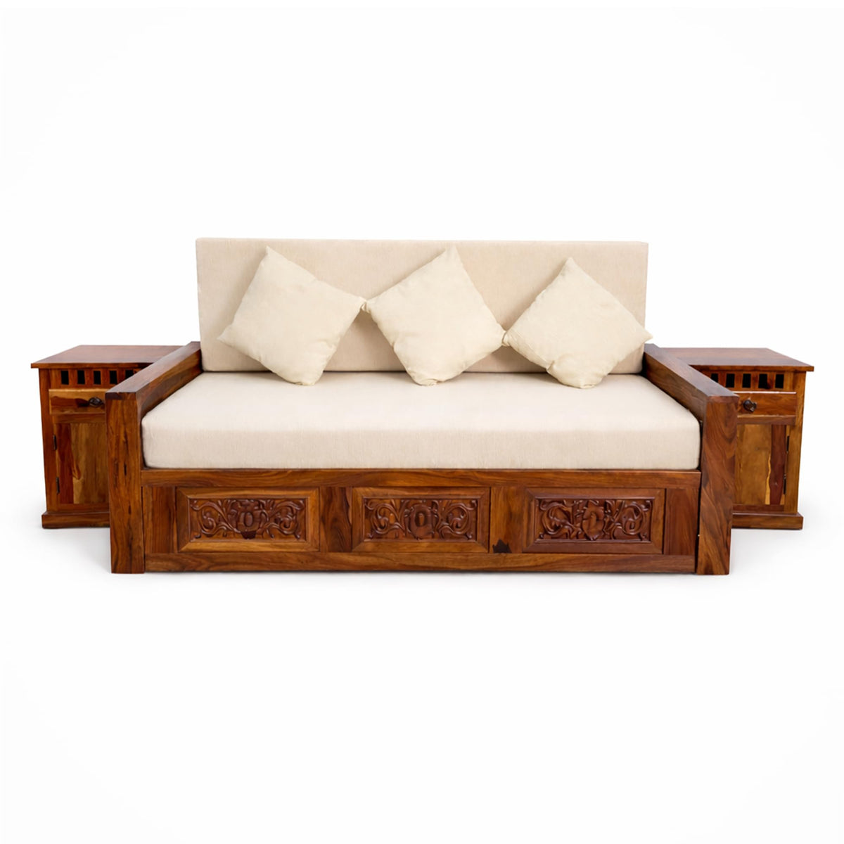 Maharaja With Bedside Solid Sheesham Wood Sofa Cum Bed - Natural Finish