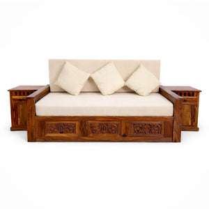 Maharaja With Bedside Solid Sheesham Wood Sofa Cum Bed - Natural Finish