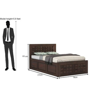 Diamond Solid Sheesham Wood Single Bed with Box Storage - Walnut