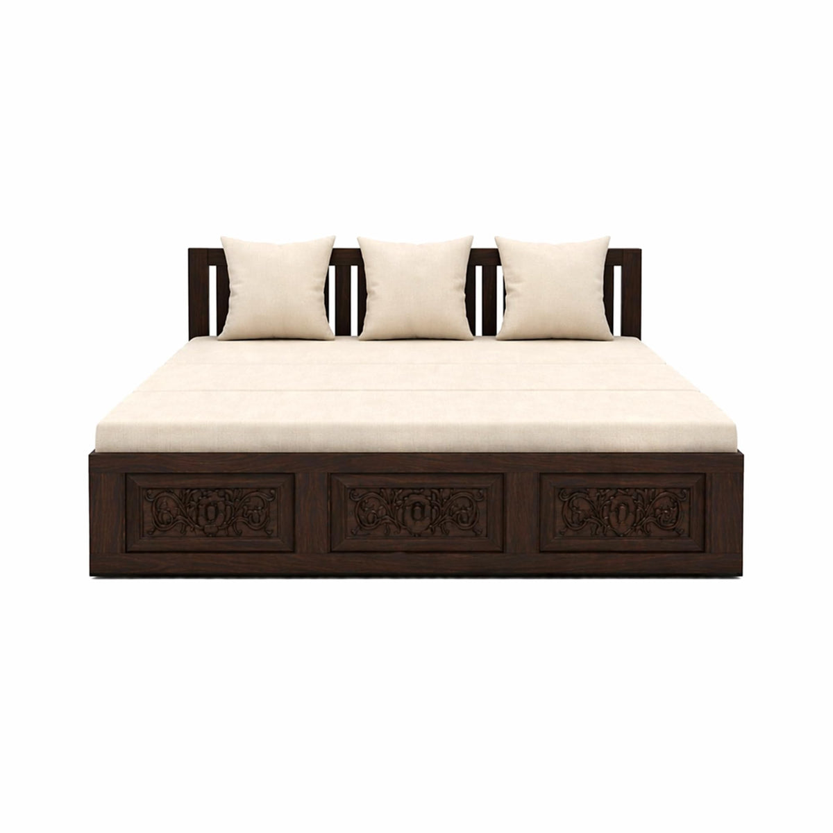 Maharaja Solid Sheesham Wood Sofa Cum Bed - Walnut Finish