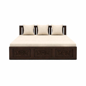 Maharaja Solid Sheesham Wood Sofa Cum Bed - Walnut Finish