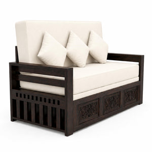 Maharaja Solid Sheesham Wood Sofa Cum Bed - Walnut Finish
