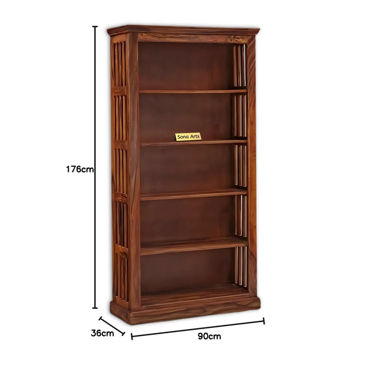 Fanti Solid Sheesham Wood Book Shelf for Home Library in natural finish - close-up of the natural finish and wood grain