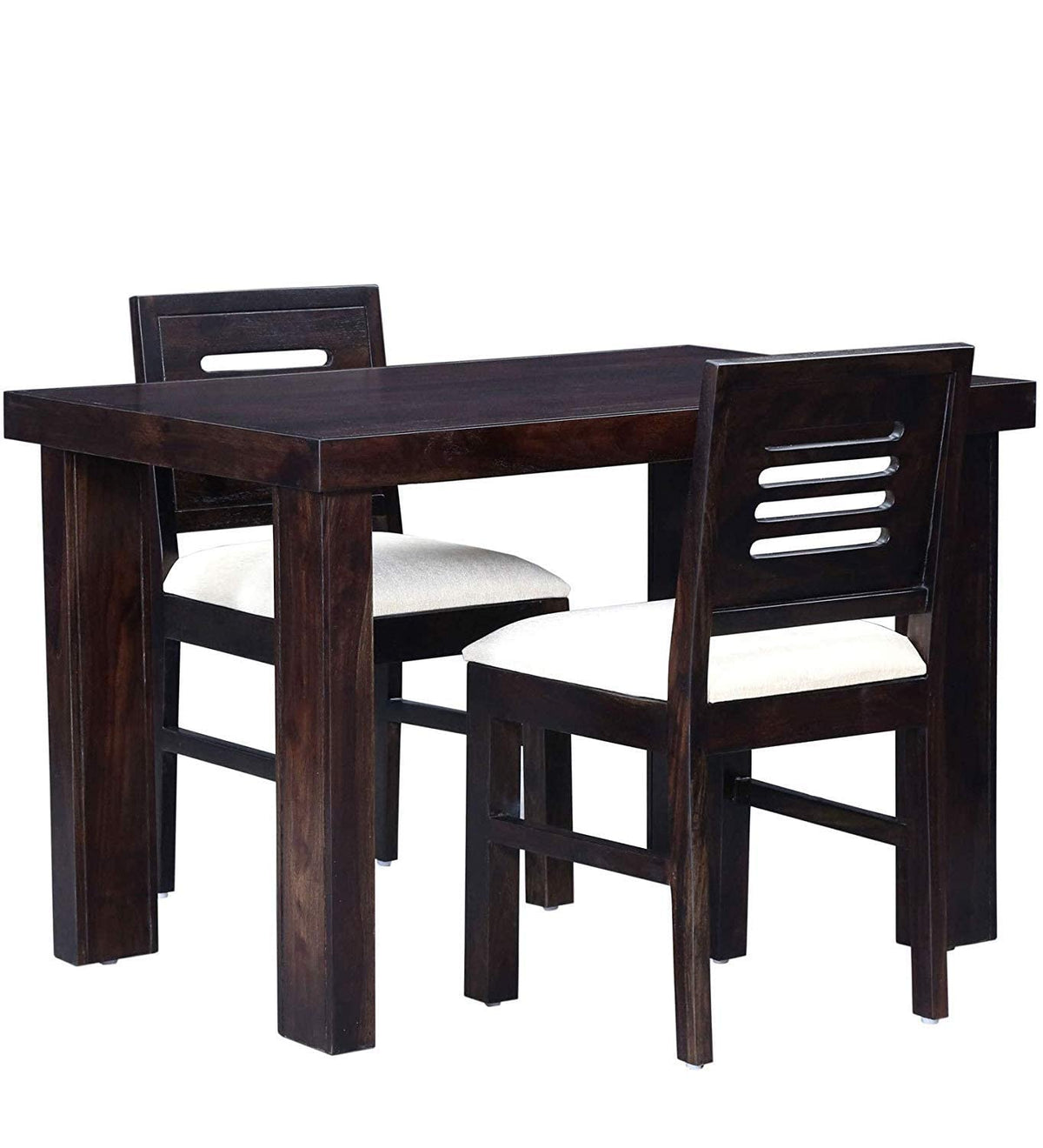 Capsule Hollow Cushion Sheesham Wood 2 Seater Dining Set in walnut finish - close-up of the walnut finish and wood grain