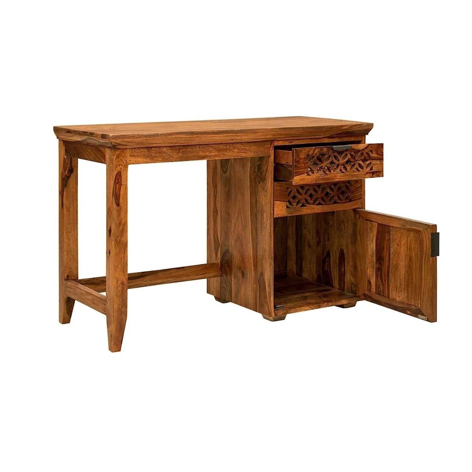 CNC Sheesham Wood Study Table With Chair Natural Finish