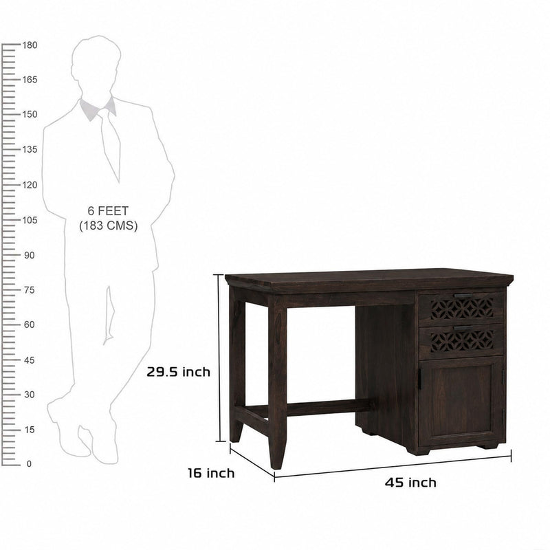 CNC Solid Sheesham Wood Study Table - Walnut Finish
