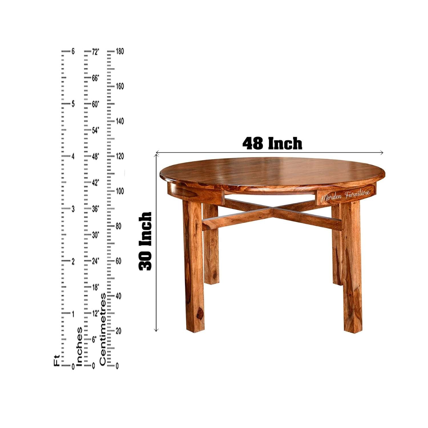 Solid Sheesham Wood Round Dining Table 4 Seater Natural Finish
