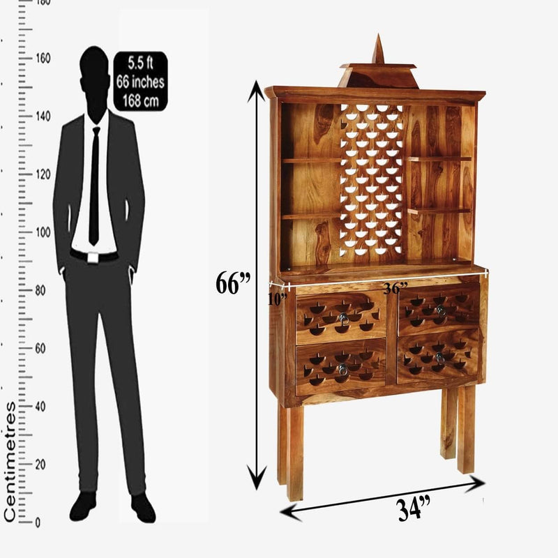 Finish D3 Solid Sheesham Wood Home Temple - Teak Finish