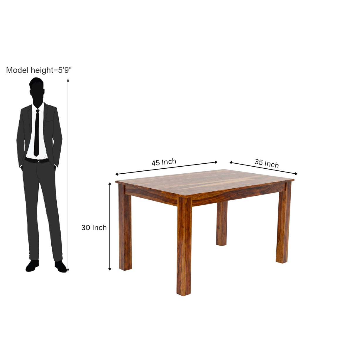 Poster Solid Sheesham Wood 4 Seater Dining Table Set with Bench in natural finish - alternate view