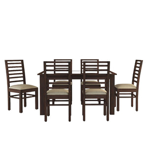 Solid Sheesham Wood Dining Table 6 Seater With Glass Top - Walnut Finish
