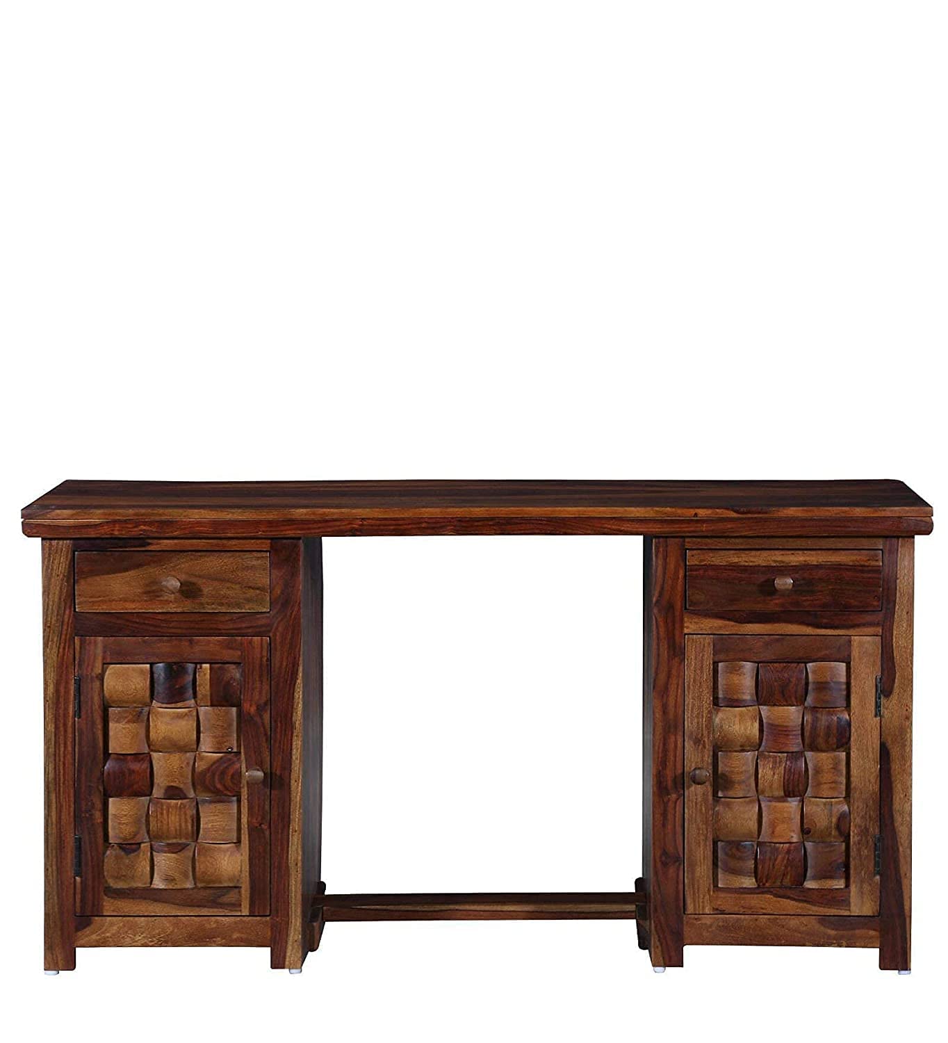 Niwar Wooden Study Table with Two Drawer & Doors - Natural Finish