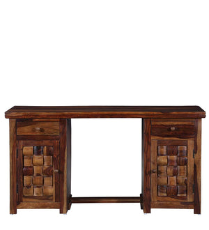 Niwar Wooden Study Table with Two Drawer & Doors - Natural Finish