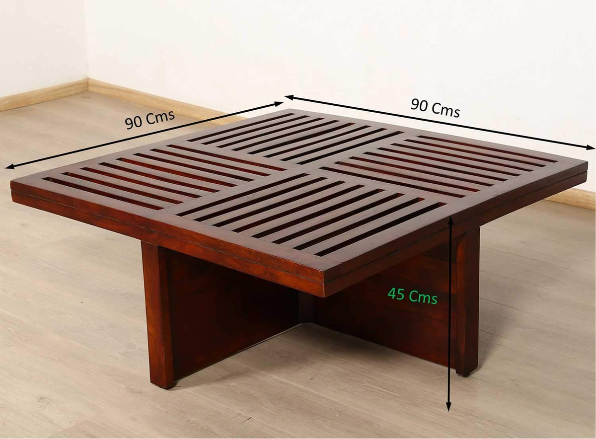 Japani Jali Cushion Natural Dark Solid Sheesham Wood Coffee Table - styled in a living room