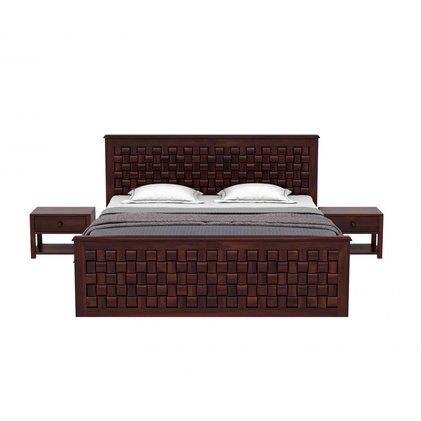 Niwar Sheesham Wood King Size Bed without Storage - Walnut Finish