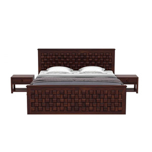 Niwar Sheesham Wood King Size Bed without Storage - Walnut Finish