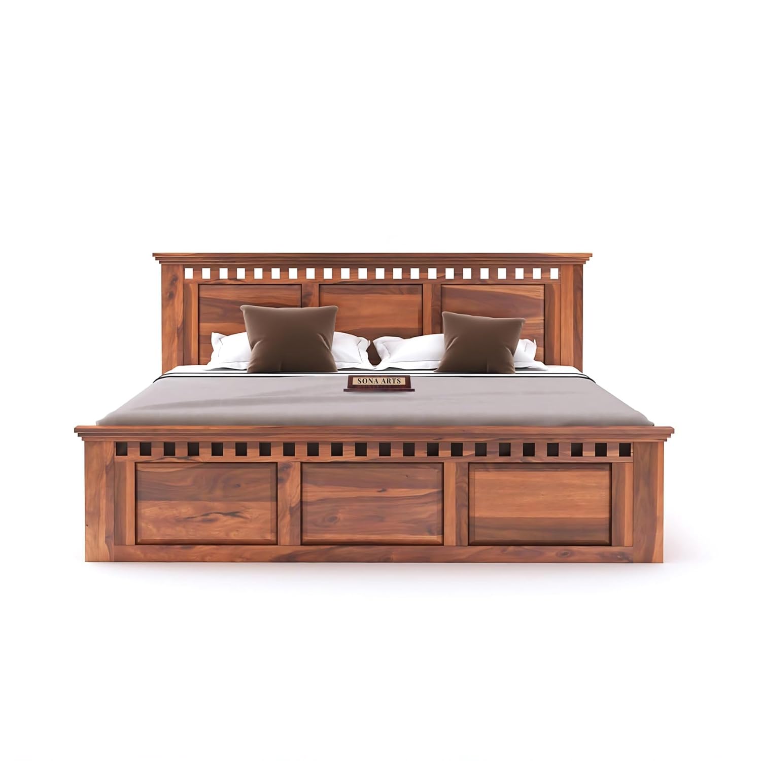 Kuber Solid Sheesham Wood King Size Bed with Box Storage - Natural Finish