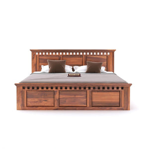 Kuber Solid Sheesham Wood King Size Bed with Box Storage - Natural Finish