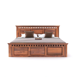 Kuber Solid Sheesham Wood King Size Bed with Box Storage & 2 Bedside Tables - Natural Finish