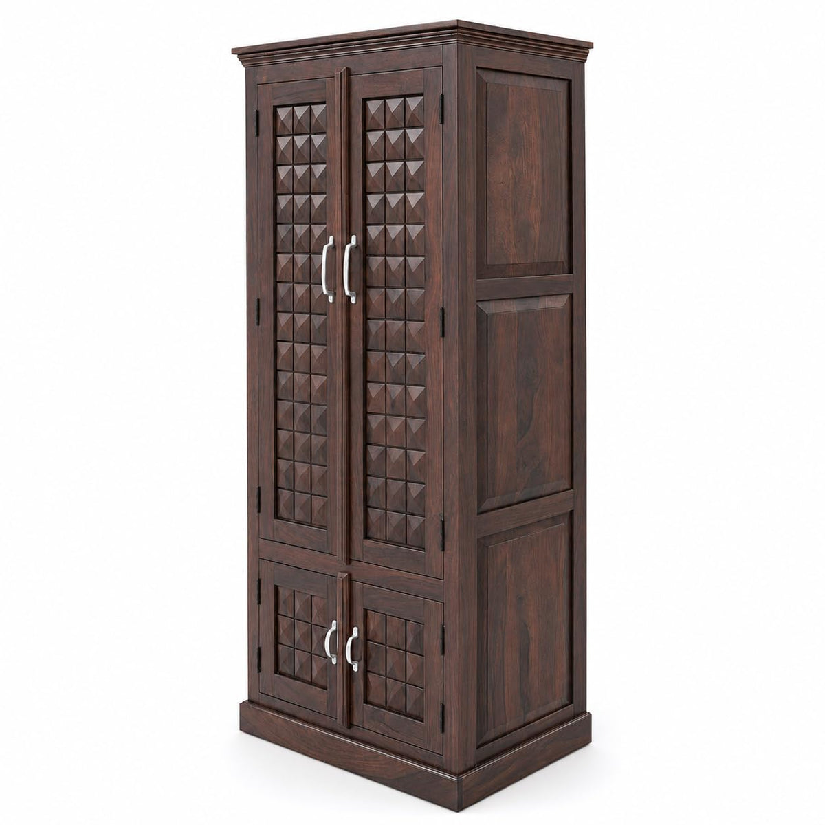 Diamond Solid Sheesham Wood 2 Door Wardrobe with Two Mini Door - Walnut Finish