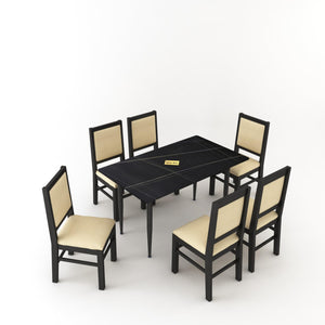 Marble Metal Black Solid Sheesham Wood 6 Seater Dining Table Set