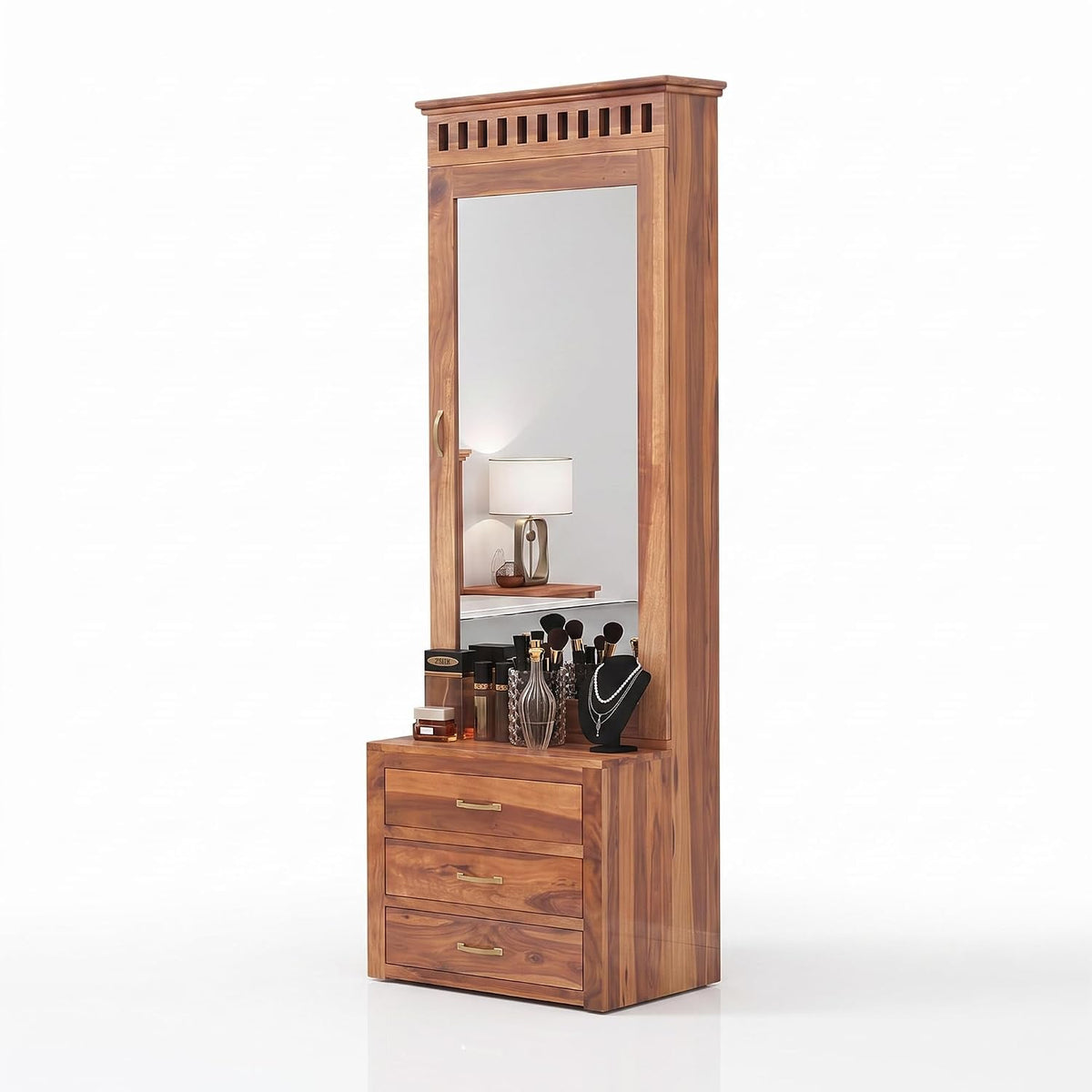 Kuber Solid Sheesham Wood Dressing Table in natural finish - drawer close-up
