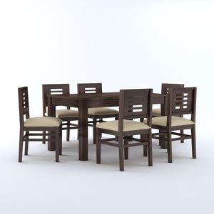 Capsule Sheesham Wood 6 Seater Dining Set With Cushion Chair - Walnut Finish