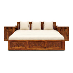 Maharaja With Bedside Solid Sheesham Wood Sofa Cum Bed - Natural Finish