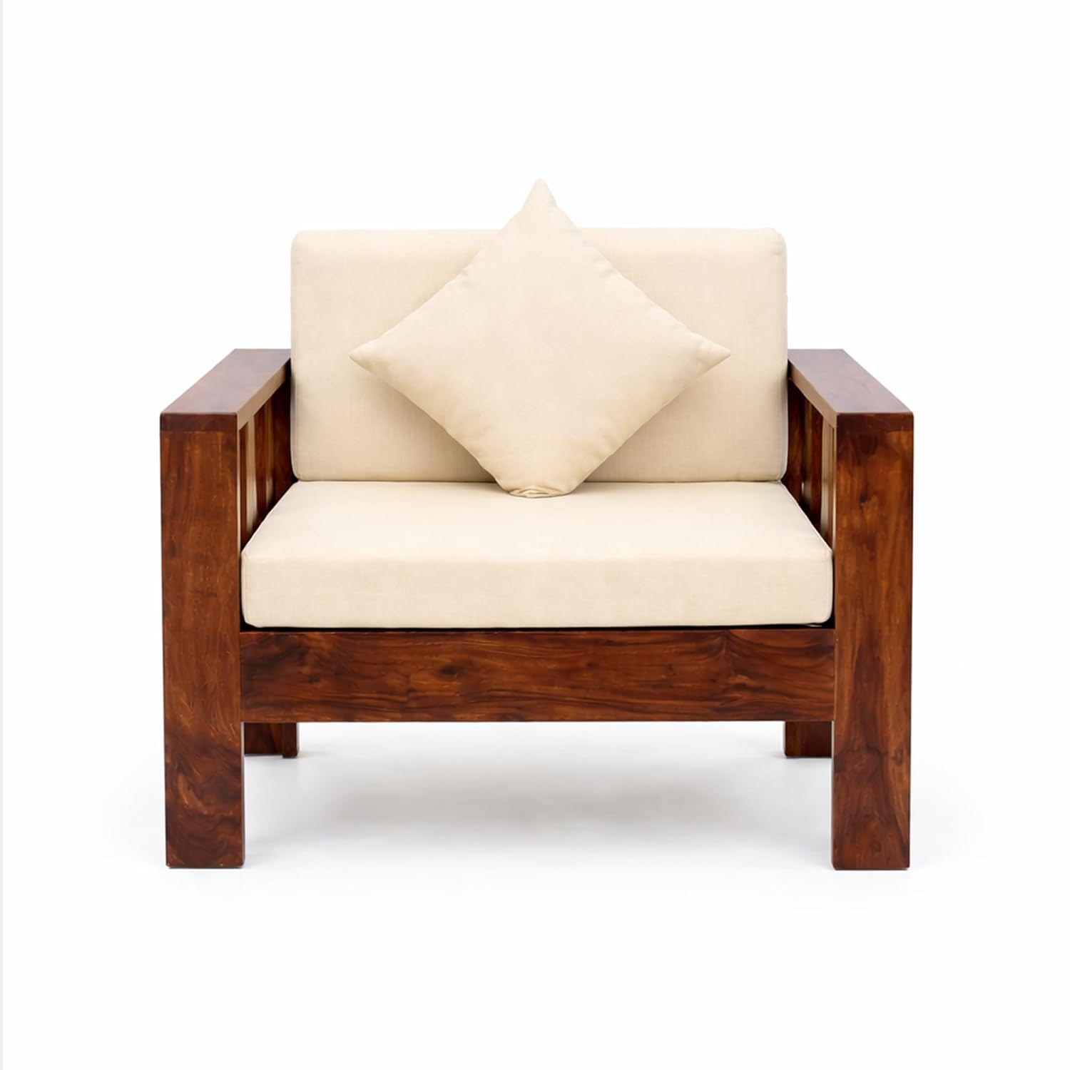 Natraj Solid Sheesham Wood Sofa | Single Seater Sofa with Cushion Seat - Natural