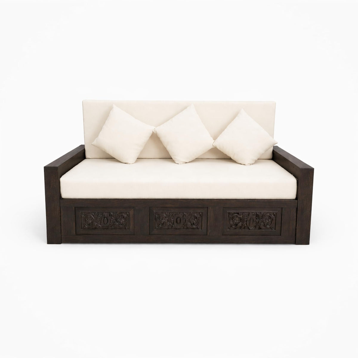 Maharaja Solid Sheesham Wood Sofa Cum Bed - Walnut Finish