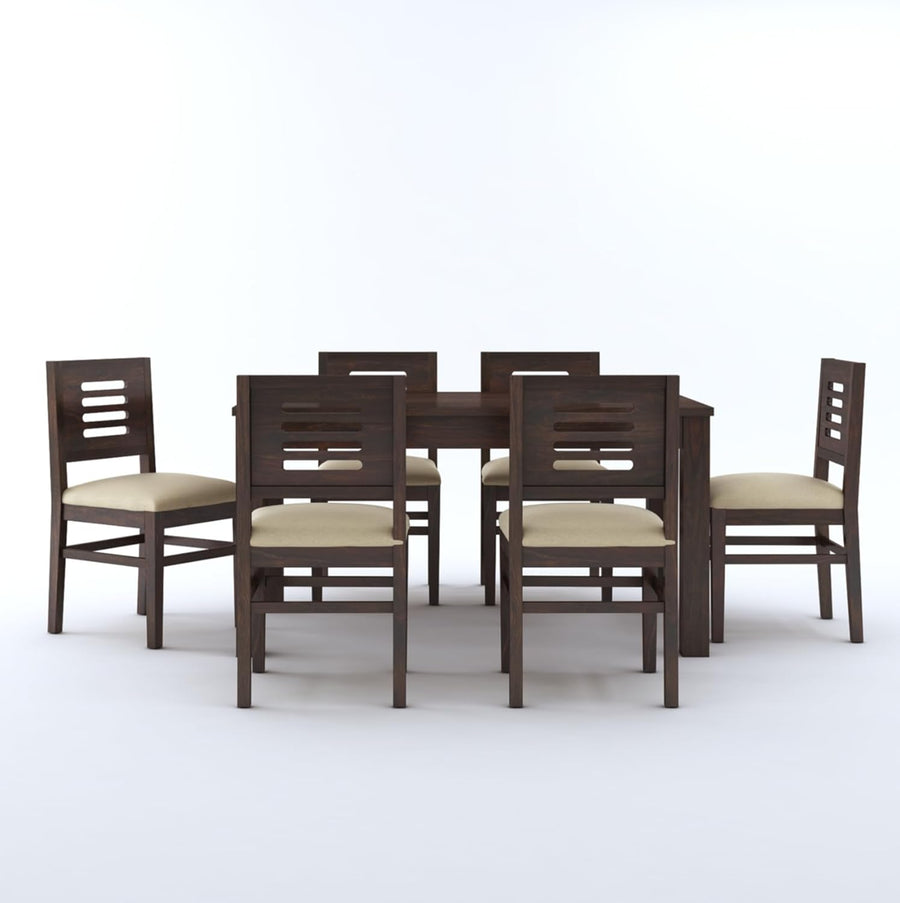 Capsule Sheesham Wood 6 Seater Dining Set With Cushion Chair - Walnut Finish