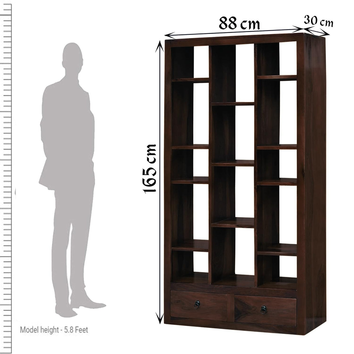 SAC-Zigzag Solid Sheesham Wood Book Shelf for Home Library in walnut finish - open shelf detail