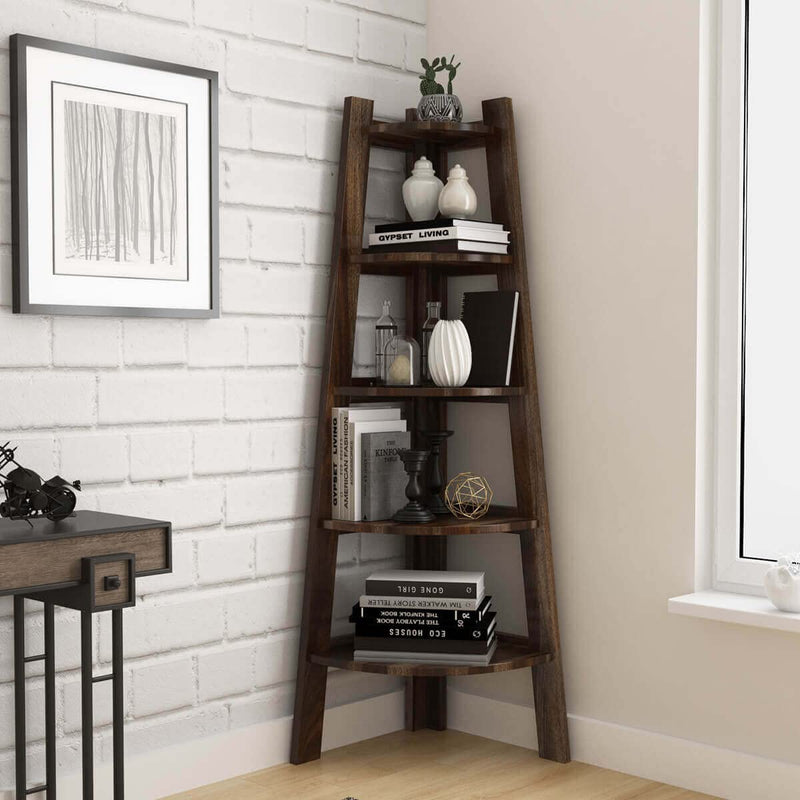 Black Solid Sheesham Wood Corner Stand - Walnut Finish