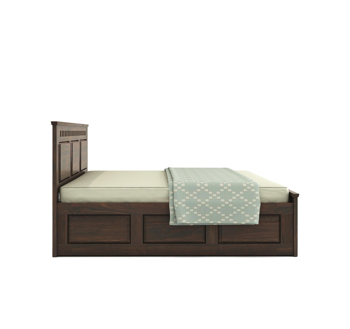 Kuber Solid Sheesham Wood Queen Size Bed with Drawer Storage in walnut finish - headboard detail