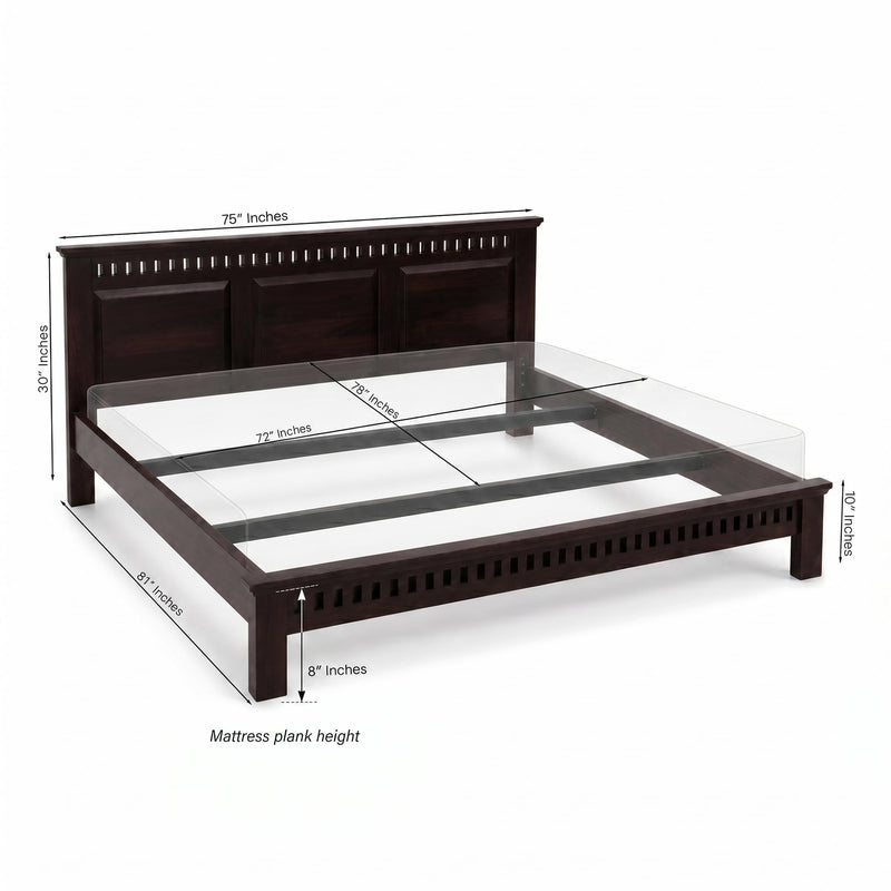 Kuber Platform bed Solid Sheesham Wood King Size Bed without Storage - Walnut Finish