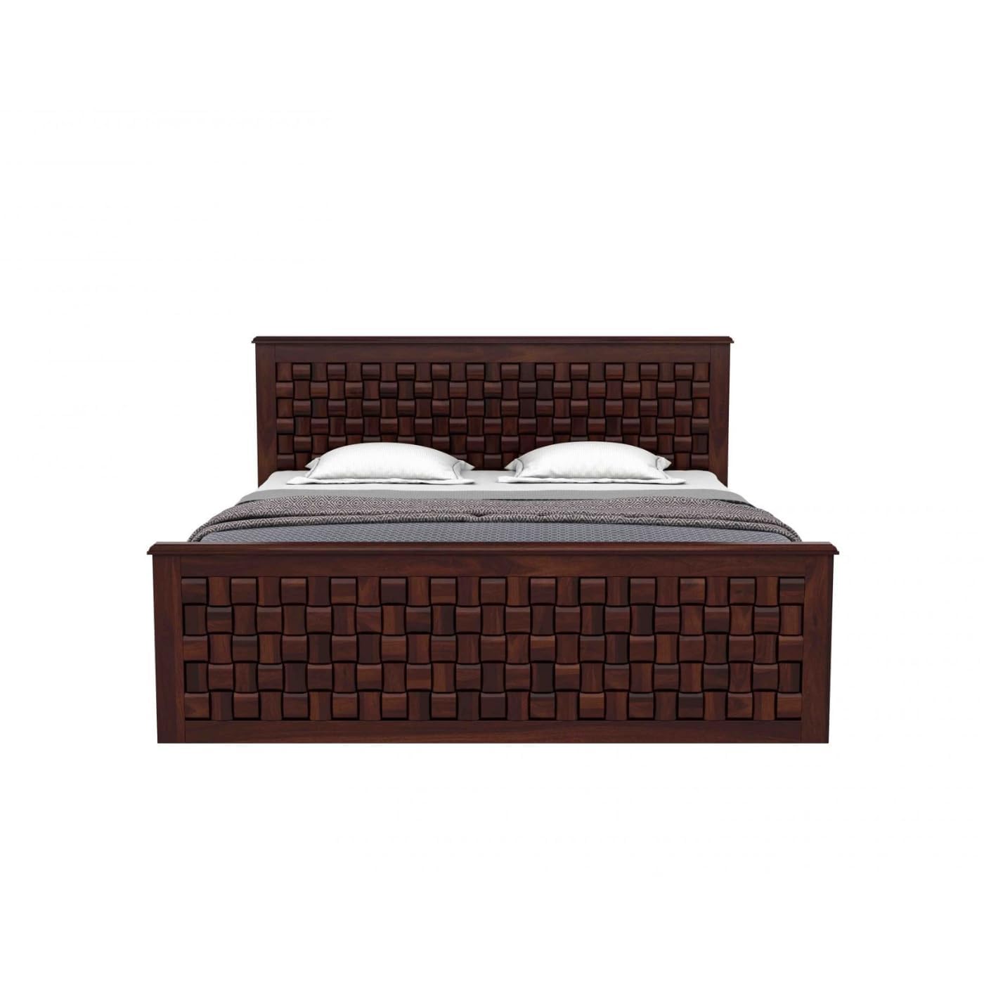 Niwar Sheesham Wood King Size Bed without Storage - Walnut Finish