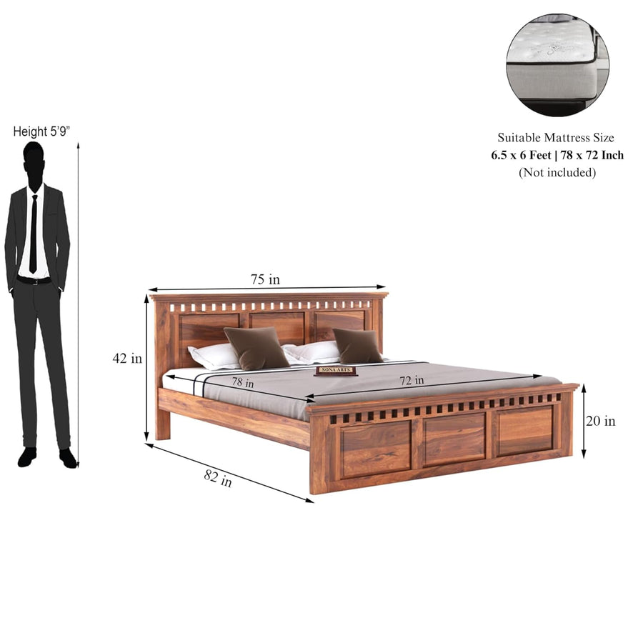Kuber Solid Sheesham Wood King Size Bed Without Storage Finish - Honey