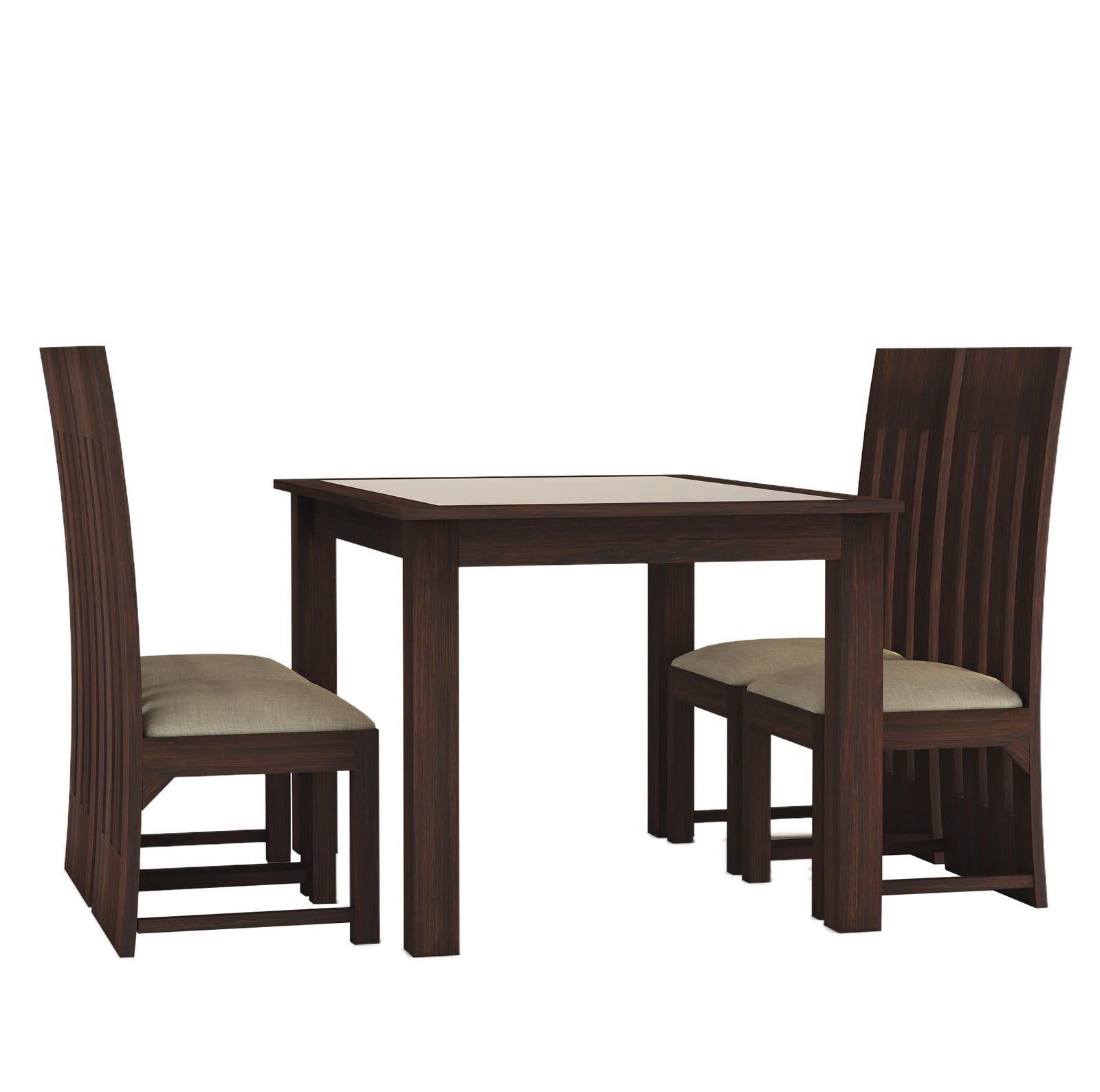 Solid Sheesham Wood Dining Table 4 Seater Dining Table Set with 4 Cushion Chairs & Glass Top Walnut Finish