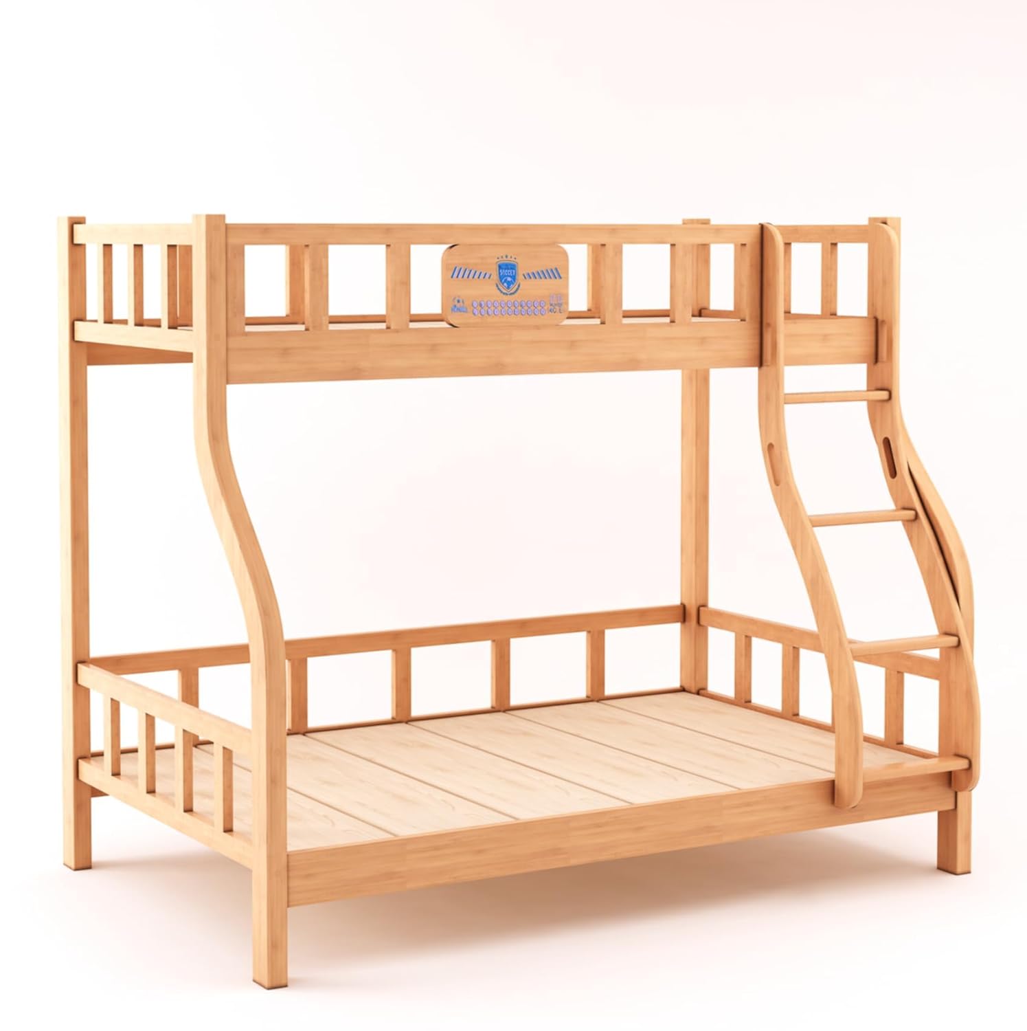 Mini Oak Wood Kids Bunk Bed - Twin Over Bed with Ladder Wooden Bunk Beds For Kids & Adults, Football Fantasy - Free Installation