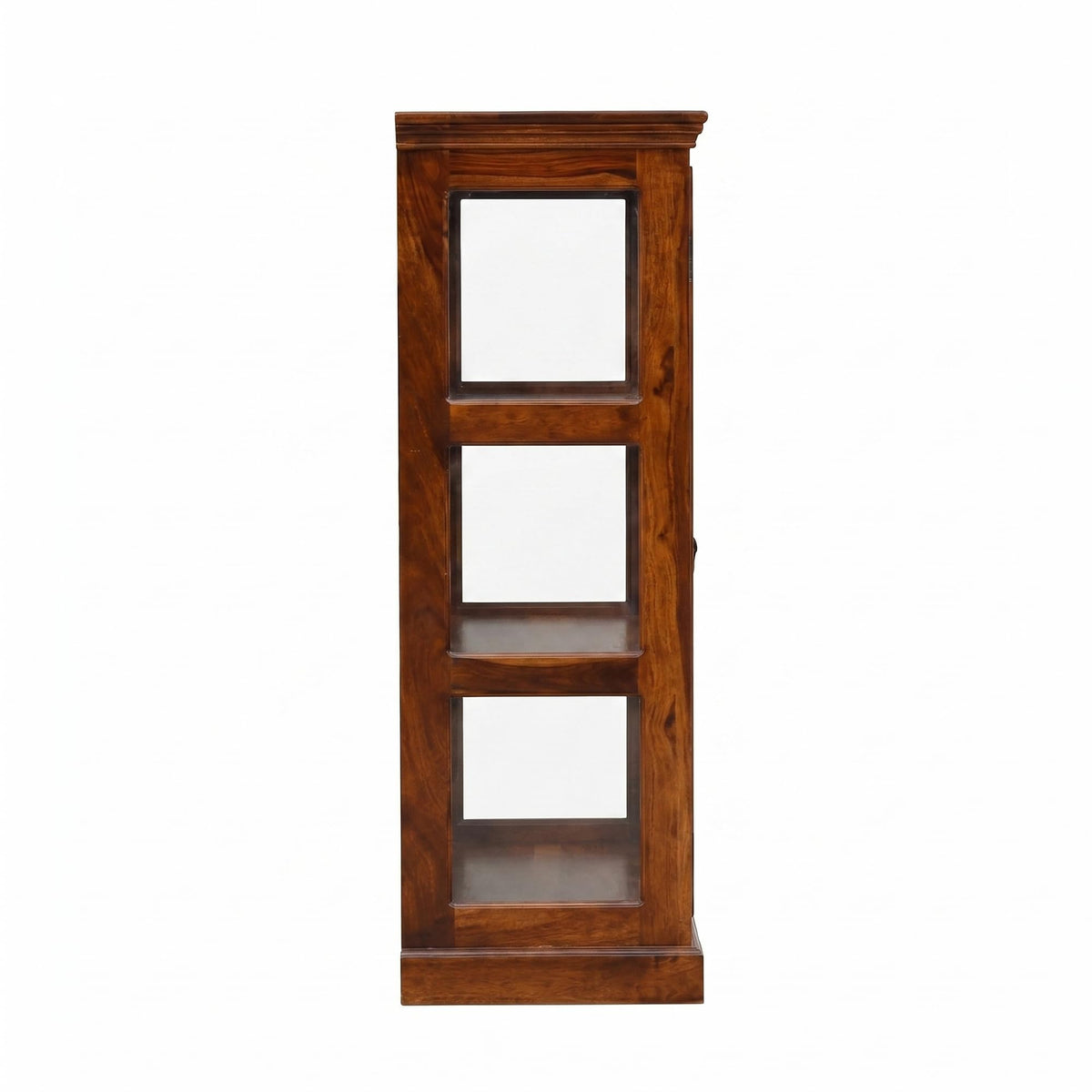 Mini 20 Glass Solid Sheesham Wood Book Shelf for Home Library in natural finish - corner angle view