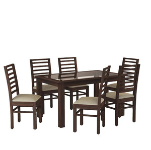 Solid Sheesham Wood Dining Table 6 Seater With Glass Top - Walnut Finish