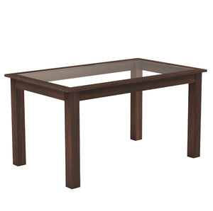 Solid Sheesham Wood Dining Table 6 Seater With Glass Top - Walnut Finish