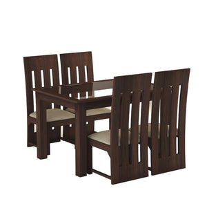 Solid Sheesham Wood Dining Table 4 Seater Dining Table Set with 4 Cushion Chairs & Glass Top Walnut Finish