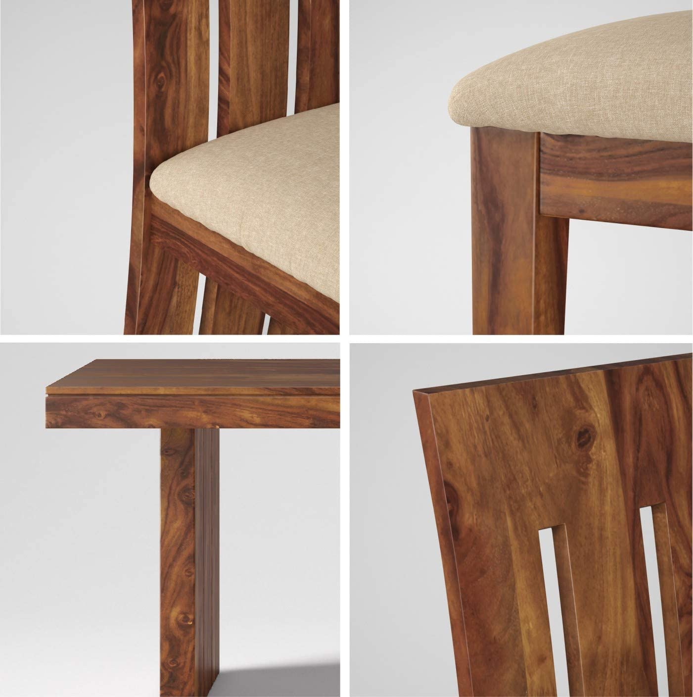 Wooden Dining Table Set 6 Seater 1 Bench with Cushion Chair Finish - Honey