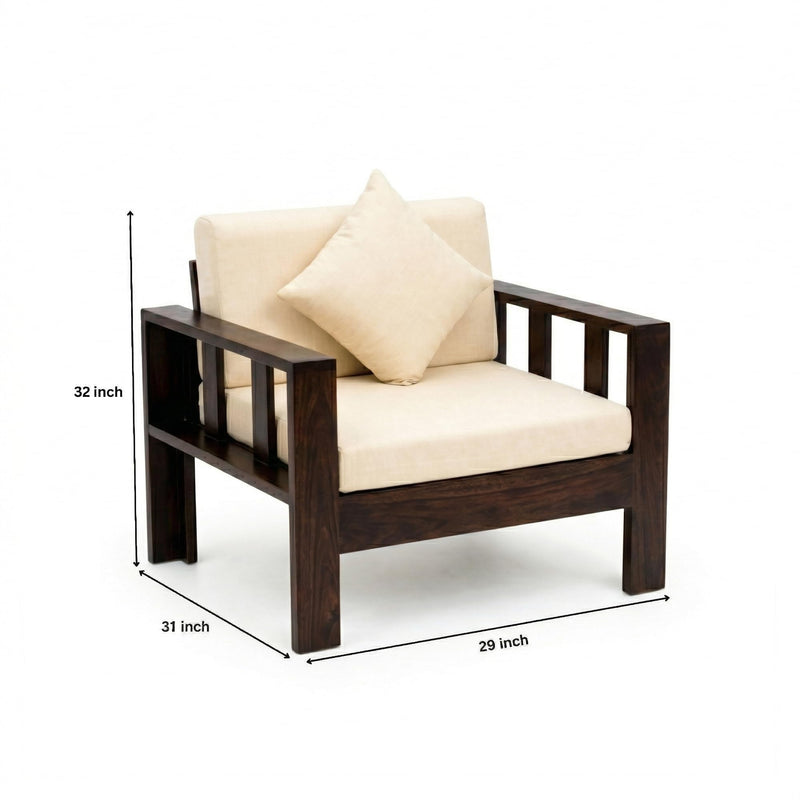 Natraj 1 Seater Solid Sheesham Wood Sofa Set for Living Room - Walnut Finish