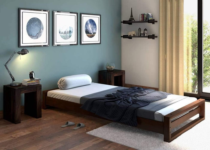 Sheesham Wood Low Height Single Bed Furniture for Bedroom Walnut Finish