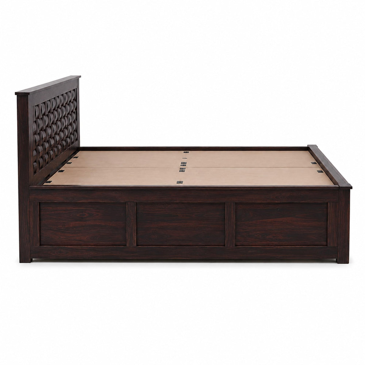 Niwar Solid Sheesham Wood King Size Bed with Box Storage in natural finish - alternate view