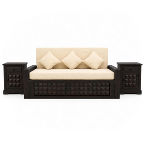 Diamond With Bedside Solid Sheesham Wood Sofa Cum Bed - Walnut Finish