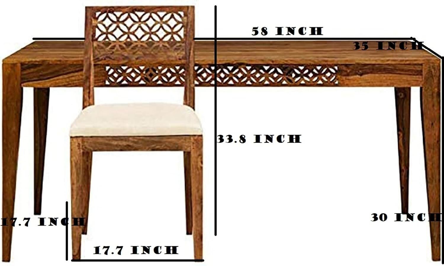 CNC Sheesham Wood 6 Seater Dining Table Set - Natural
