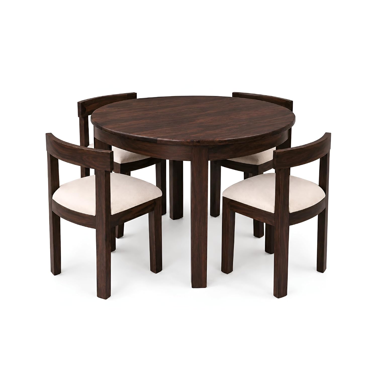 Cero Sheesham Wood Round 4 Seater Dining Table Set - Walnut Finish