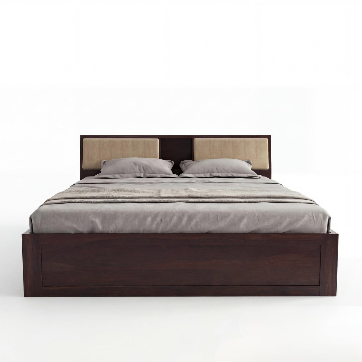 Hades Solid Sheesham Wood King Size Bed with Box Storage & 2 Bedside Tables - Walnut Finish